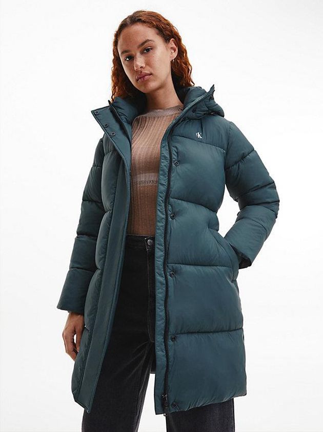 Calvin Klein USA Nylon Belted Puffer Womens Coat Green 4728935-ZX